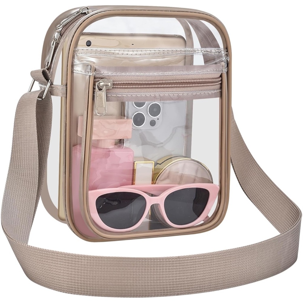 Clear Stadium Crossbody Bag with Khaki Trim